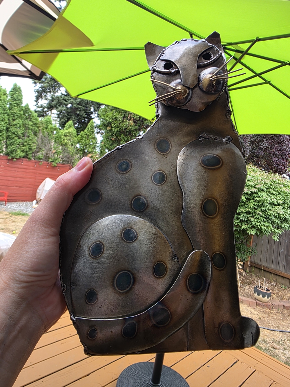 Vintage Metal Cat Sculpture Wall Art - Polka Dot Design